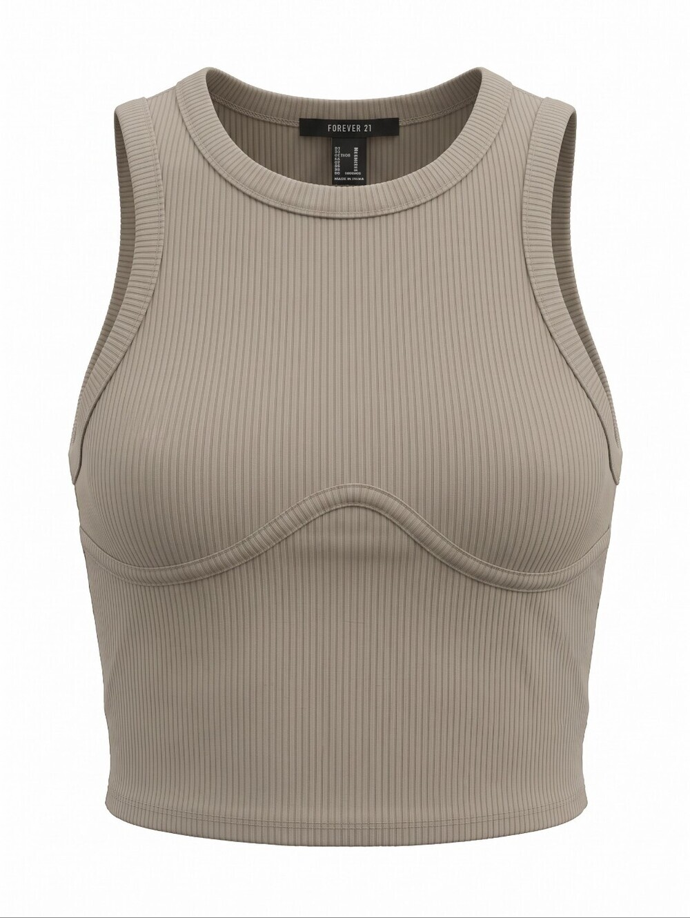Forever 21 Ribbed Taupe Crop Tank with Underbust Seam Y2K Crop Sleeveless